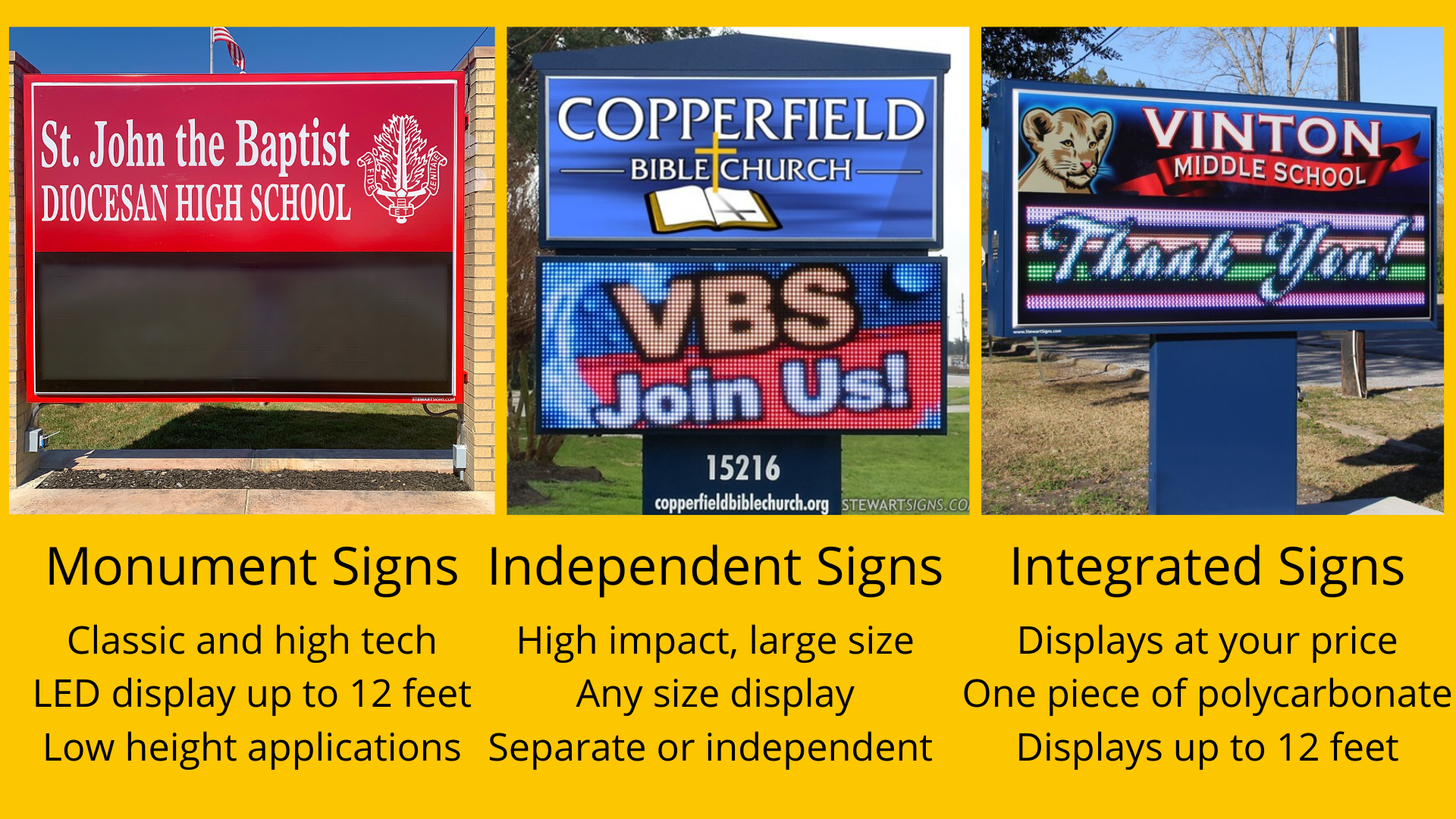 LED signs, monument signs, independent signs, integrated signs
