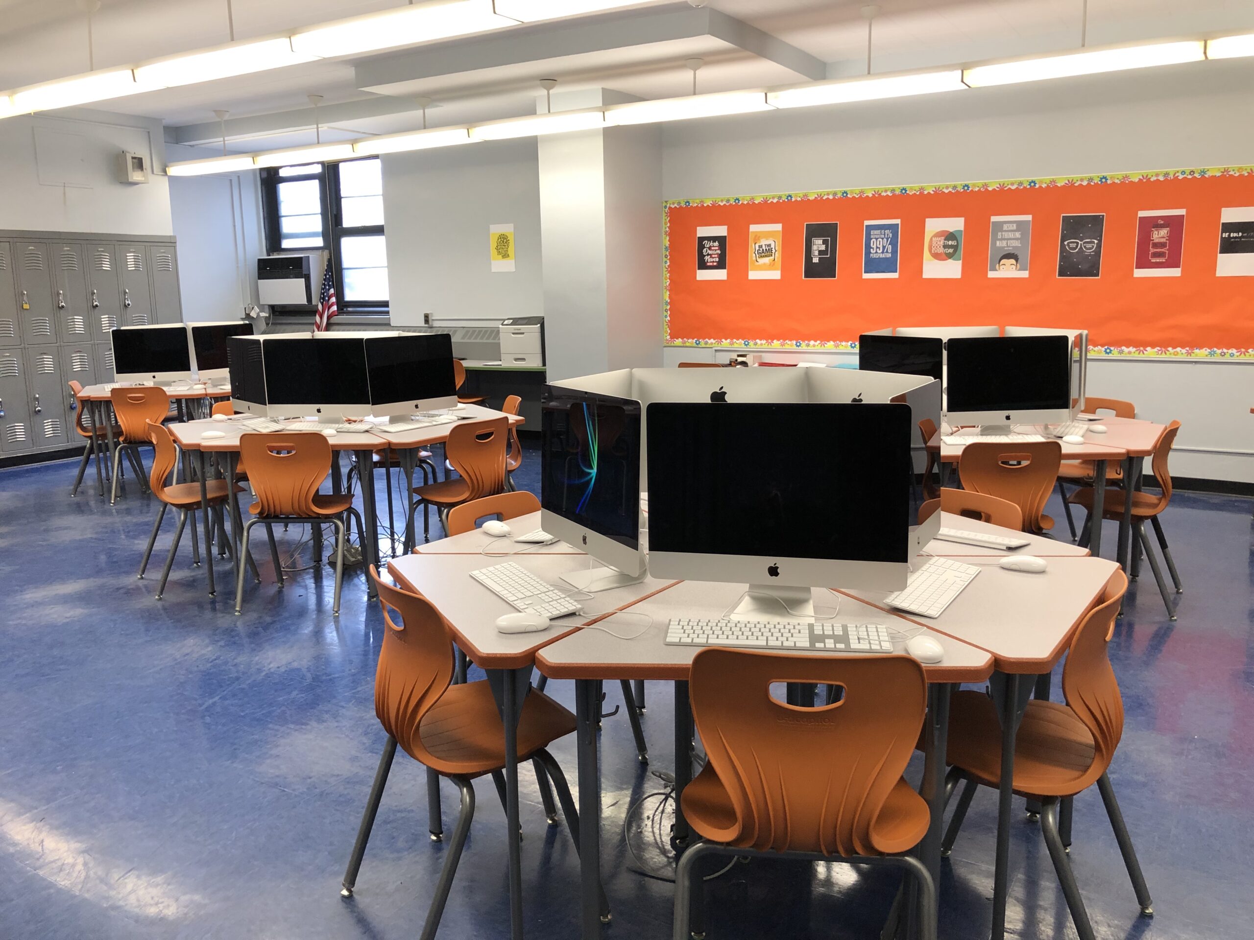 Computer units on tables