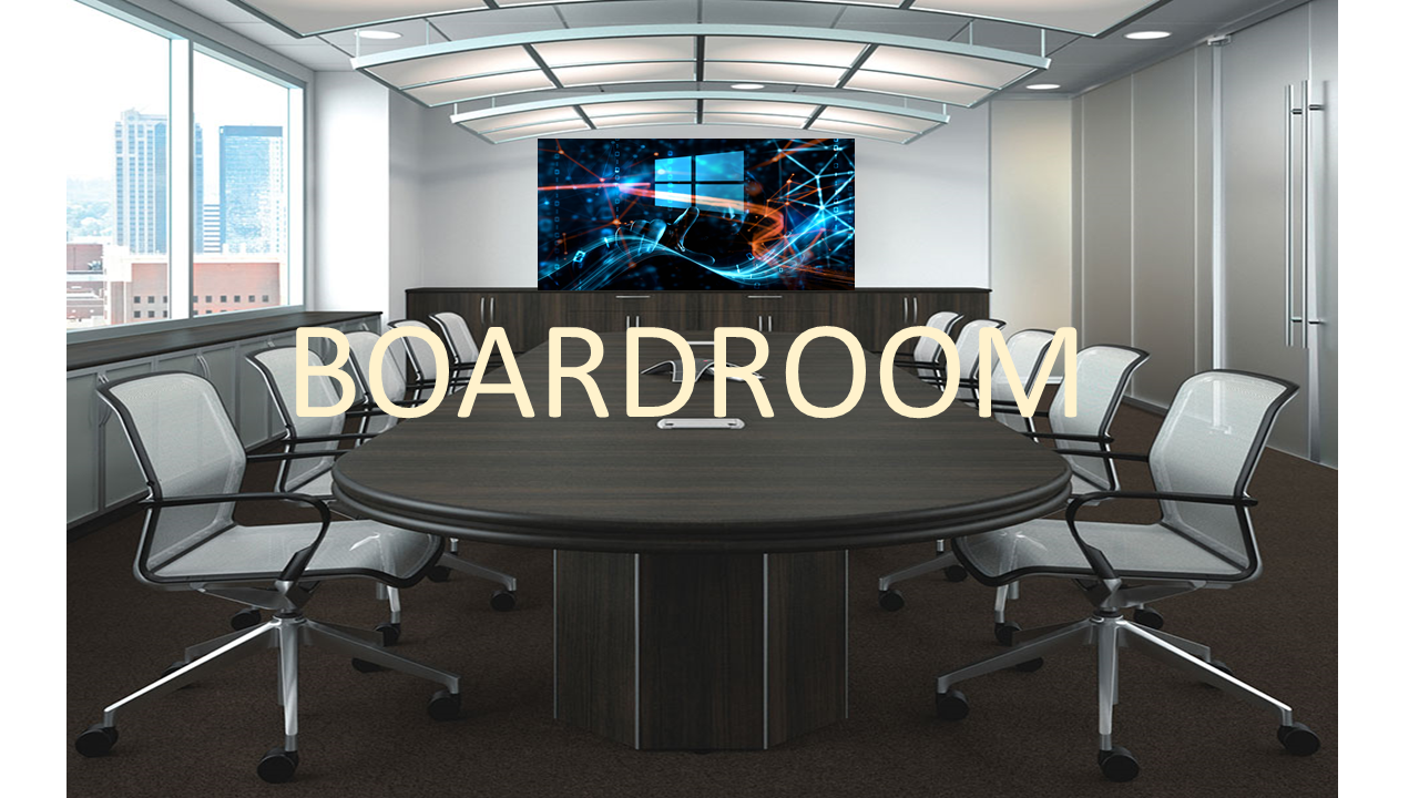 A boardroom with an LED video wall