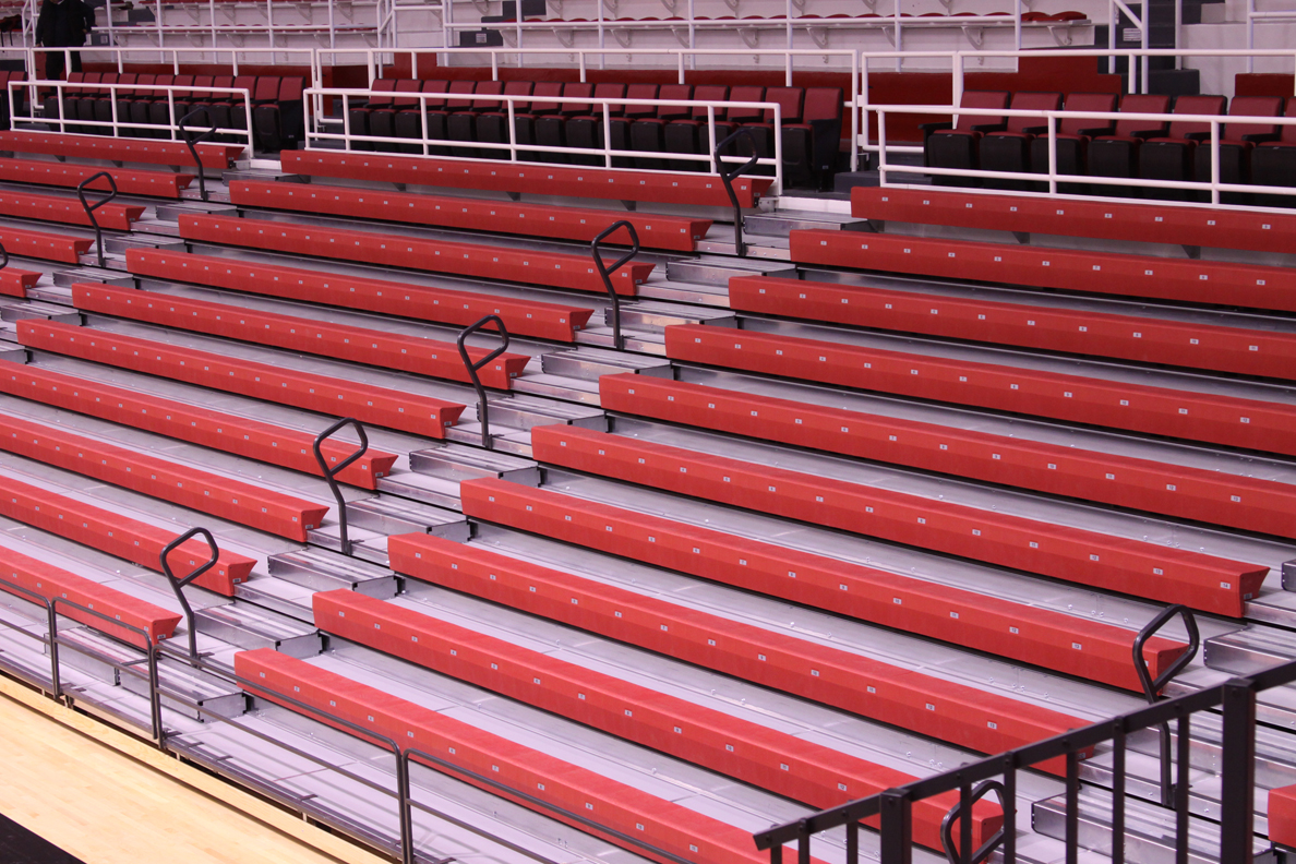 Red bleachers of a gym