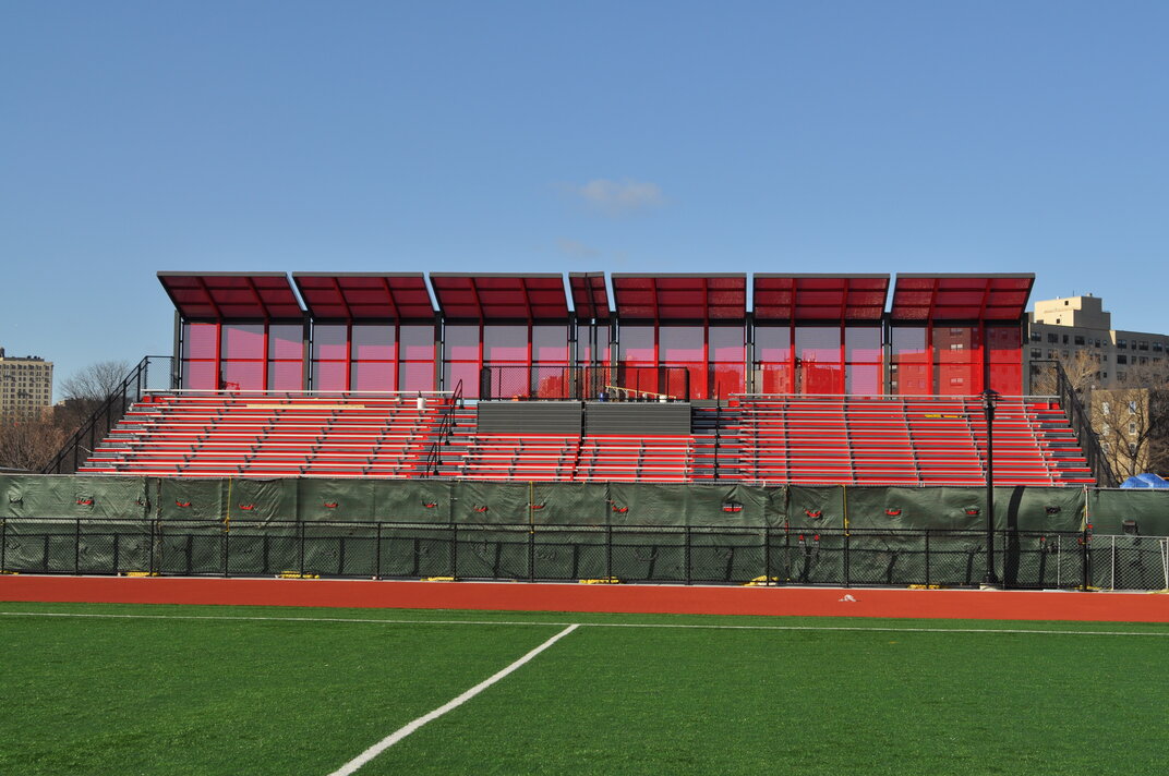 A red grandstand stadium