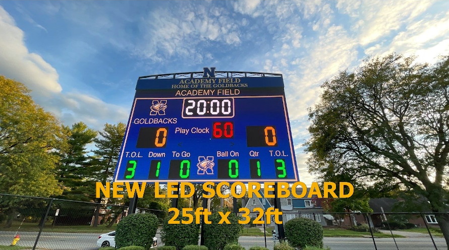 A blue LED scoreboard for Academy Field